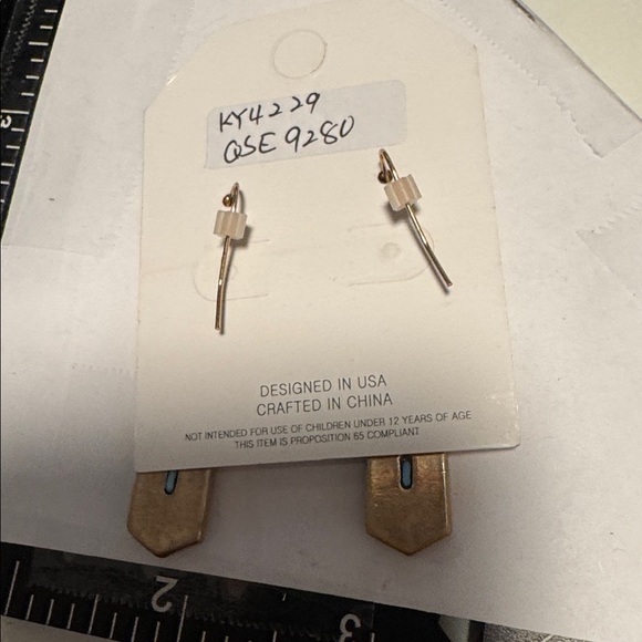 Pomina Geometric Gold Tone & Blue Bar Dangle Earrings  (BR1010/1) - Picture 5 of 5